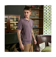 Campus Sutra Men's Mauve Purple Stripe-Textured Polo T-Shirt