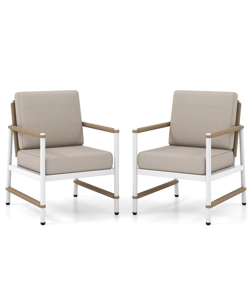 2 Packs Patio Aluminum Sofa with Wicker Backrest and Armrests