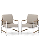 2 Packs Patio Aluminum Sofa with Wicker Backrest and Armrests