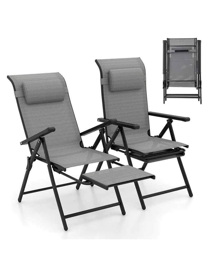 Gymax Folding Patio Chairs Set of 2 Lounge Chairs w/ 10-Level Adjustable Backrests