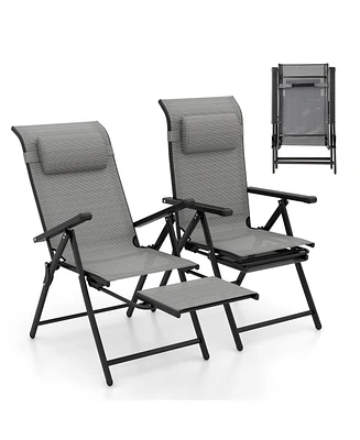Gymax Folding Patio Chairs Set of 2 Lounge Chairs w/ 10-Level Adjustable Backrests