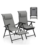 Gymax Folding Patio Chairs Set of 2 Lounge Chairs w/ 10-Level Adjustable Backrests