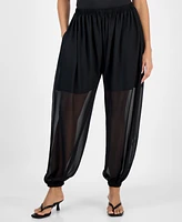 Bar Iii Women's High Rise Sheer Harem Pants, Exclusively at Macy's