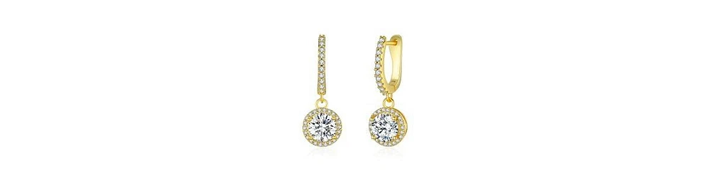 Clear Cubic Zirconia Halo Drop U-Hoop Earrings