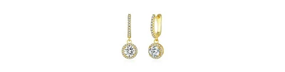 Clear Cubic Zirconia Halo Drop U-Hoop Earrings