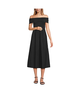 Lands' End Women's Off the Shoulder Slender Mixed Media Dress