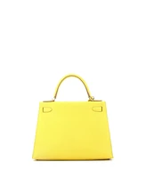 Pre-Owned Hermes Kelly 28 Handbag Yellow Epsom with Palladium Hardware