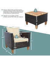 Gymax 3PCS Patio Furniture Set Conversation Bistro Set w/ Acacia Wood & Cushions Beige
