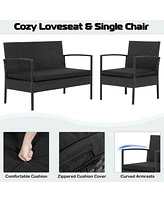Gymax 4PCS Rattan Patio Conversation Set Outdoor Wicker Furniture Set w/ Cushions