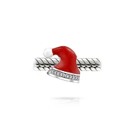 Bling Jewelry Red Santa Claus Hat Christmas Holiday Crystal Spacer Bead 925 Sterling Silver Core Fits European Charm Bracelet