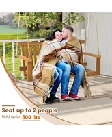 Gymax 2-Person Acacia Wood Outdoor Porch Swing Patio Hanging Bench Chair Natural