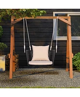 Gymax Outdoor Metal Porch Swing Single Person Hanging Seat w/ Woven Rattan Backrest Porch Backyard