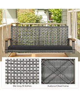 Gymax Rattan Patio Porch Swing 2-Person Cushioned Chair Bench w/ Hanging Ropes