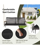 Gymax 2-Seat Rattan Porch Swing Chair Outdoor Wicker Bench W/ Seat Cushion Red