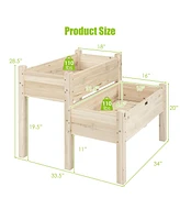 Gymax 2 Tier Wooden Raised Garden Bed Elevated Planter Box w/Legs Drain Holes