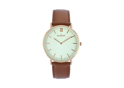 Peugeot Men's 40mm Rose-Gold Super Slim Case Leather Strap Watch