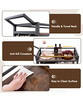 3-tier Bar Cart on Wheels Home Kitchen Serving with Wine Rack and Glasses Holder