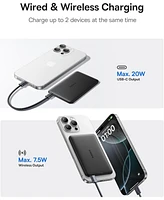 Baseus Picogo 5000mAh Ultra-Slim MagSafe Power Bank, Card-Size Wireless Charger with Usb-c Braided Cable, Fast Charging Battery Pack for iPhone,Pink