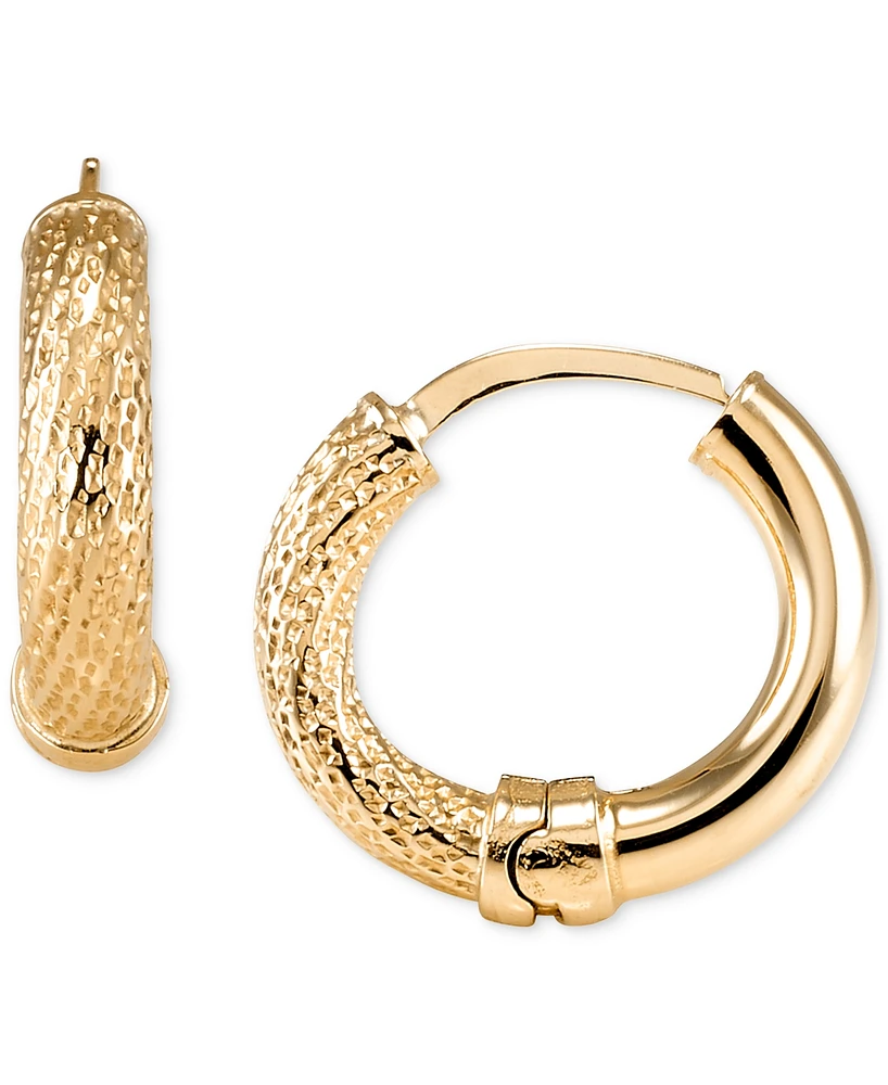 Polished & Textured Extra Small Hoop Earrings in 10k Gold, 0.39"