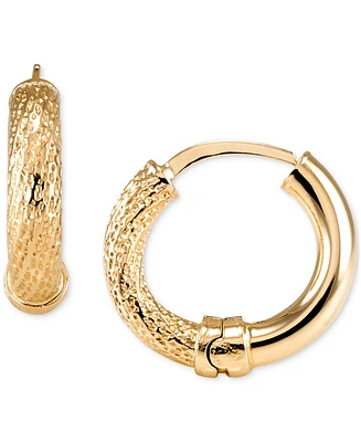 Polished & Textured Extra Small Hoop Earrings in 10k Gold, 0.39"