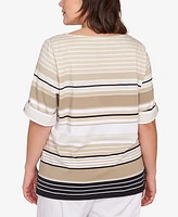 Ruby Rd. Plus Multi Stripe Roll Tab Top