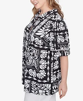 Ruby Rd. Plus Lotus Patchwork Button Front Camp Shirt