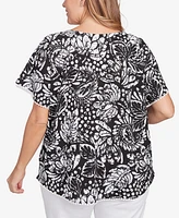 Ruby Rd. Plus Batik Island Paisley Lace Neck Top