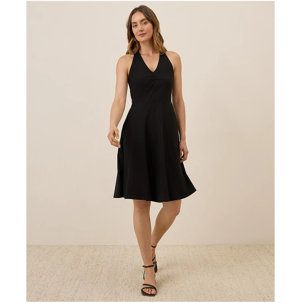 Pact Women's Organic Cotton Fit & Flare Gathered Halter Dress
