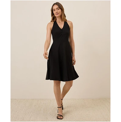 Pact Women's Organic Cotton Fit & Flare Gathered Halter Dress