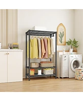 Clothes Rack, Heavy Duty Garment Rack Clothing Racks For Hanging Clothes, Freestanding Portable Closet Rack With 2 Shelves And 1 Hang Rod For Bedroom