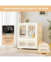 Stackable Storage Bins, Plastic Collapsible Storage Containers with Doors, Wheels and Hanging Rods, Large Lidded Closet Organizers Cabinet for Home Of
