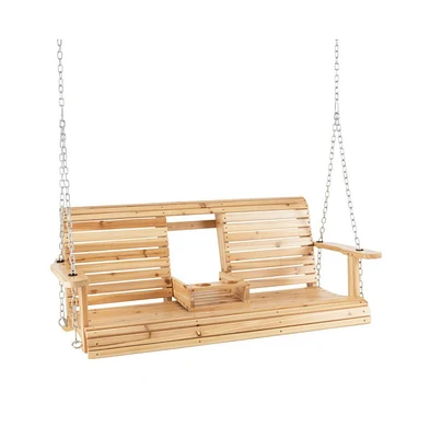 5 Feet Porch Swing Chair with Adjustable Chains and Foldable Cup Holders