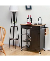 Mobile Kitchen Island Cart with Rubber Wood Top