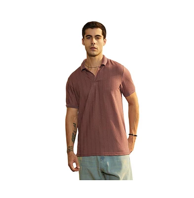 Campus Sutra Men's Grape Purple Texture-Lined Polo T-Shirt