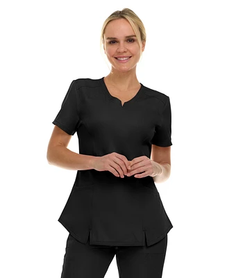Medichic Women's Scrubs V-Neck Notch Fashion Stretch Scrub Top with Two Pockets, Flex Easy Care Fabric, Bubble Gum, Large