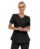 Medichic Women's Scrubs V-Neck Notch Fashion Stretch Scrub Top with Two Pockets, Flex Easy Care Fabric, Bubble Gum, Large