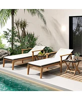 Set of 2 Outdoor Rattan Chaise Lounges with Armrests for Patio