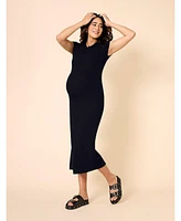 Motherhood Maternity Rib Knit Short Sleeve Raglan Midi Dress