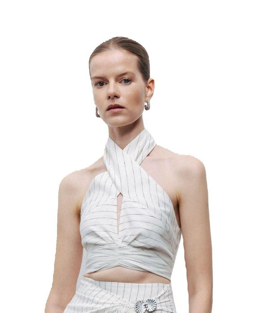 Nocturne Women's Halter Neck Blouse with Tie Detail