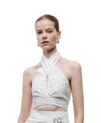 Nocturne Women's Halter Neck Blouse with Tie Detail