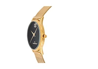 Peugeot Men's 40mm Wafer Slim Black Dial Gold Plated Case Watch with Mesh Band