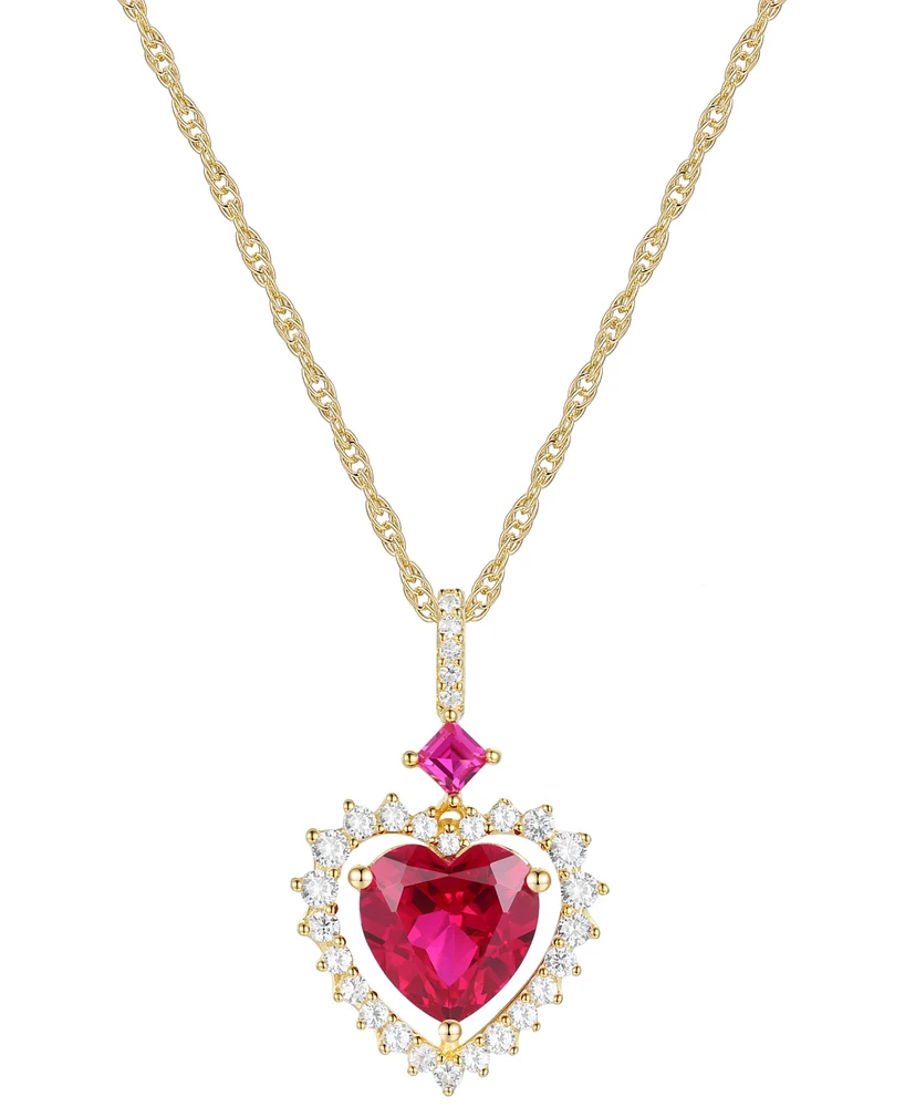 Lab Grown Ruby (2-5/8 ct. t.w.) & Lab Grown White Sapphire (1/3 ct. t.w.) Heart 18" Pendant Necklace in 14k Gold-Plated Sterling Silver
