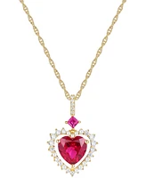 Lab Grown Ruby (2-5/8 ct. t.w.) & Lab Grown White Sapphire (1/3 ct. t.w.) Heart 18" Pendant Necklace in 14k Gold-Plated Sterling Silver
