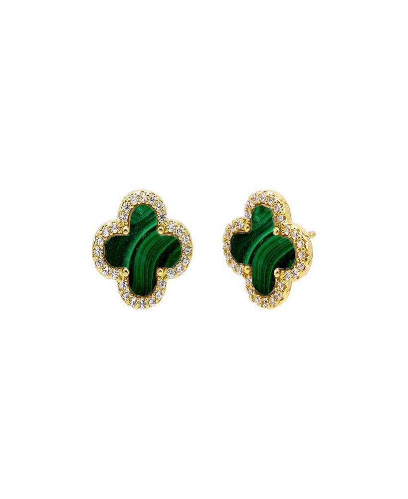 By Adina Eden Pave Outlined Four Leaf Clover Stud Earrings
