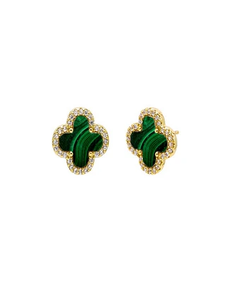 By Adina Eden Pave Outlined Four Leaf Clover Stud Earrings