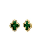 By Adina Eden Pave Outlined Four Leaf Clover Stud Earrings