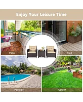 Gymax 3PCS Patio Outdoor Rattan Conversation Set w/ Cushion Coffee Table