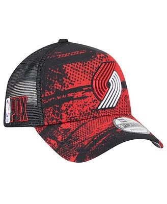 New Era Men's Black/Red Portland Trail Blazers Tip Off A-Frame Trucker 9FORTY Adjustable Hat