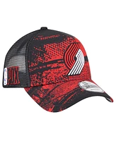 New Era Men's Black/Red Portland Trail Blazers Tip Off A-Frame Trucker 9FORTY Adjustable Hat