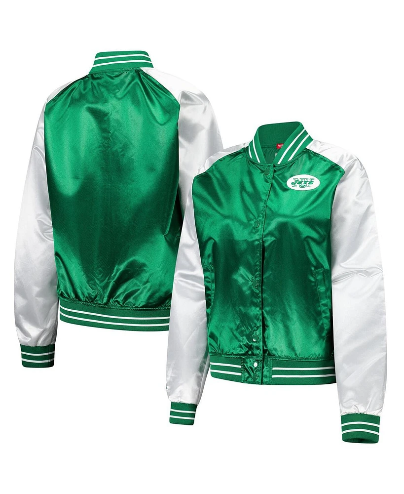 Mitchell & Ness Women's Green New York Jets Team 2.0 Satin Raglan Full-Snap Jacket